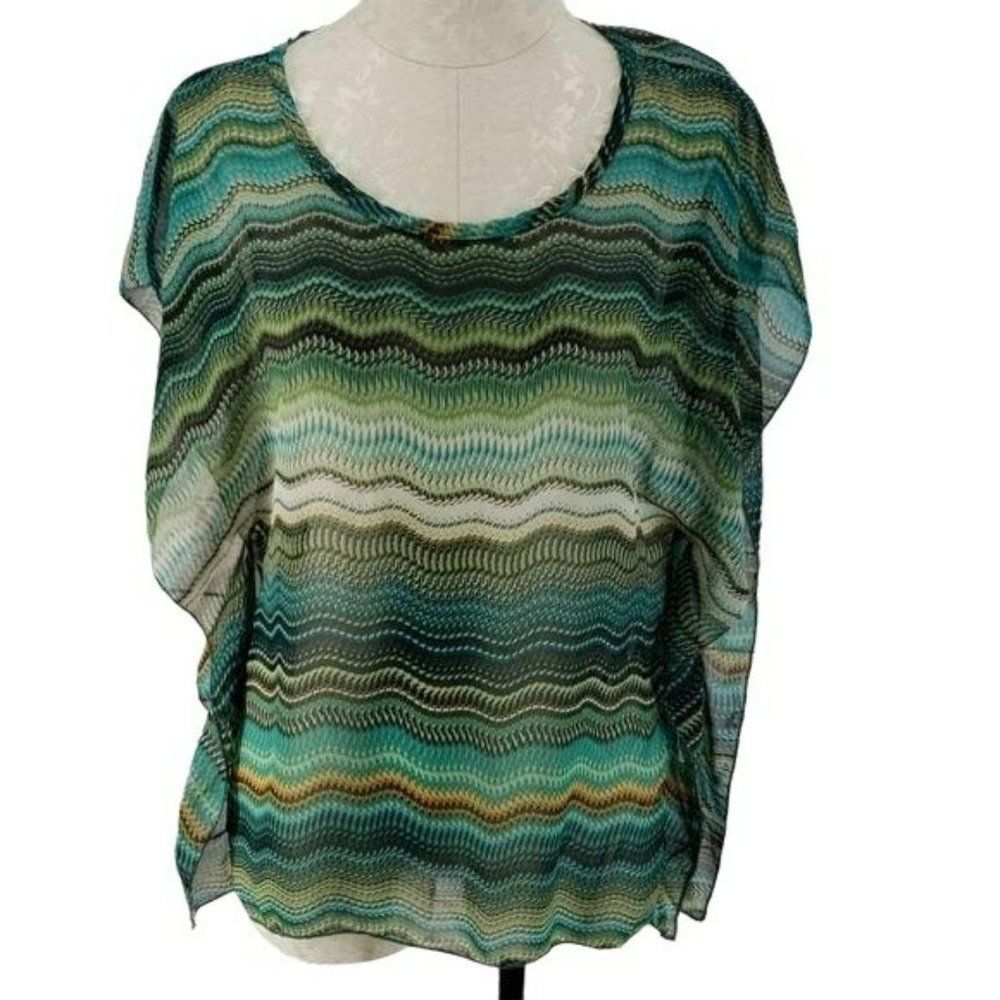 Body Central Women's 90's Sheer Green Chevron Printed‎ Blouse Size Small